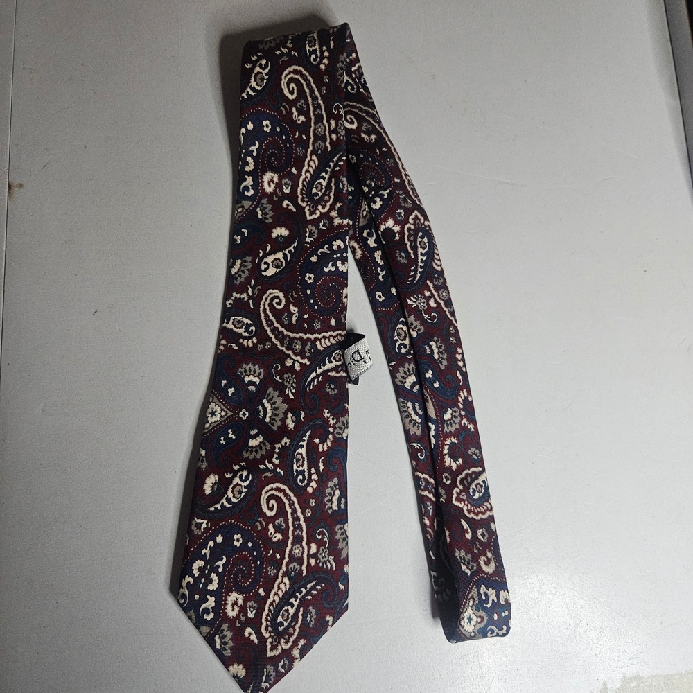 Christian Dior Monsieur‎ Silk Paisley Tie Burgundy Navy Blue Woven Italy Vintage